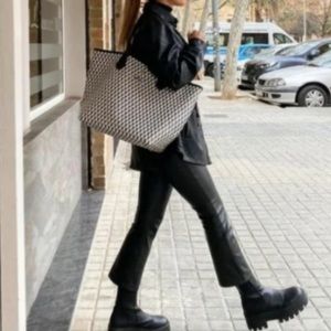 Zara Mini Flare Faux Leather Black Leggings Sz XS